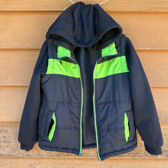 Pacific Trail Boys Hooded Puffer Jacket Black & Green Size S 8 Insulated Warm Co - Picture 4 of 10